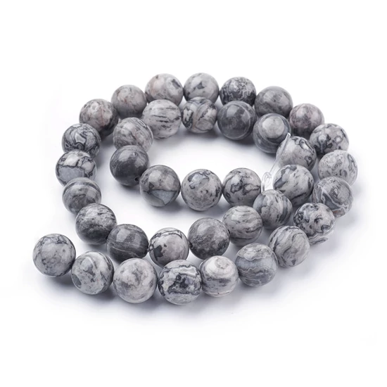 Ásványgyöngy - 10mm - Természetes Szürke Jáspis