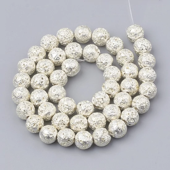 Ásványgyöngy - 8mm - Természetes Galvanizált lávakő - ezüst színben