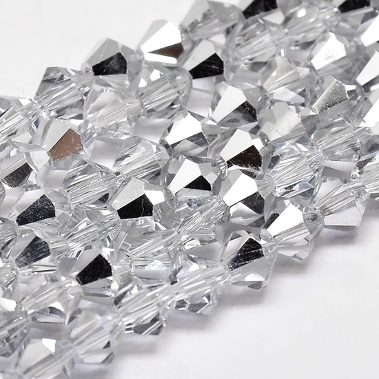 Üveggyöngy - 3mm - Galvanizált alig platina - félig kristály - bicone formájú