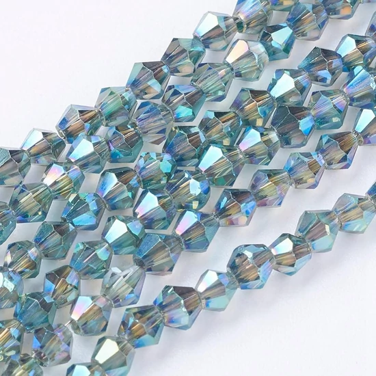 Üveggyöngy - 3mm - Galvanizált kékes réce - bicone formájú