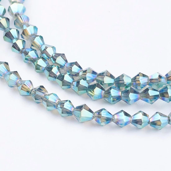 Üveggyöngy - 3mm - Galvanizált kékes réce - bicone formájú