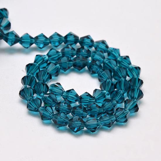 Üveggyöngy - 3x3mm - bicone - áttetsző acélkék