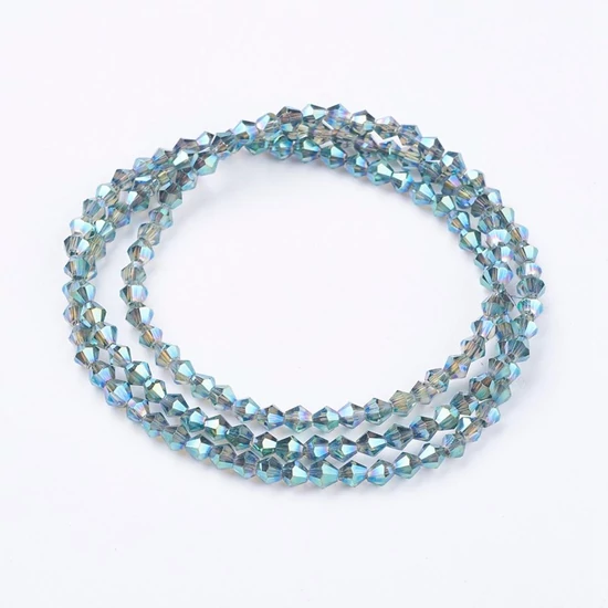 Üveggyöngy - 3mm - Galvanizált kékes réce - bicone formájú