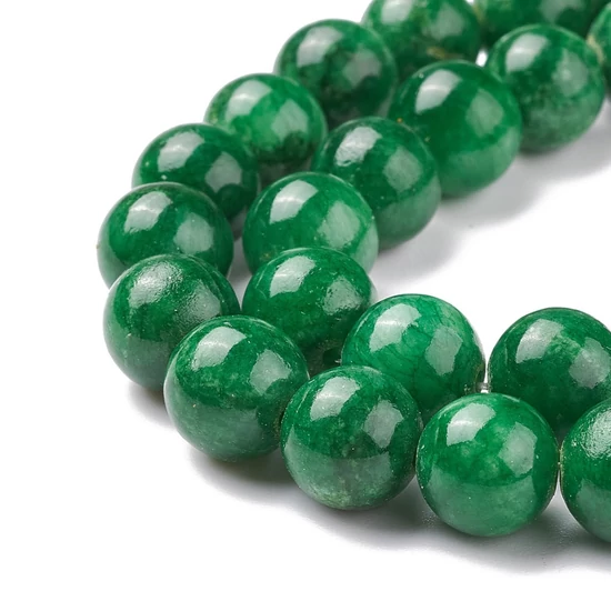 Ásványgyöngy - 10mm - természetes Malajziai Jáde - Sötétzöld színben