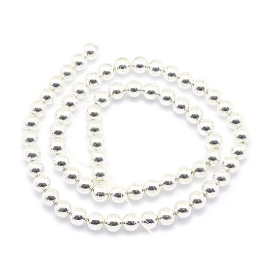 Ásványgyöngy - Szintetikus Hematit - 4mm - ezüst színben