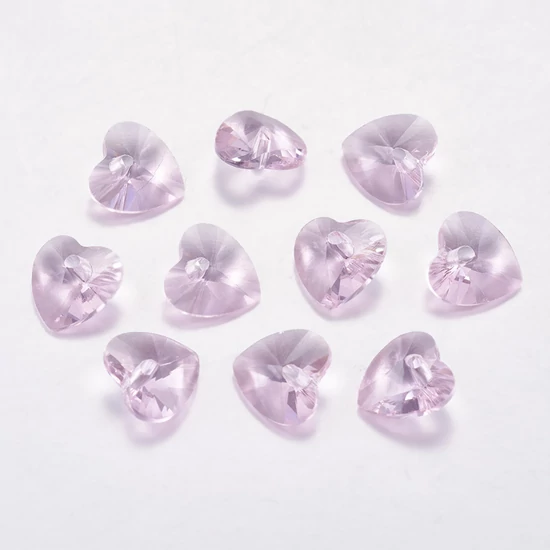 Medál - 10x10mm - áttetsző rózsaszín - üveg