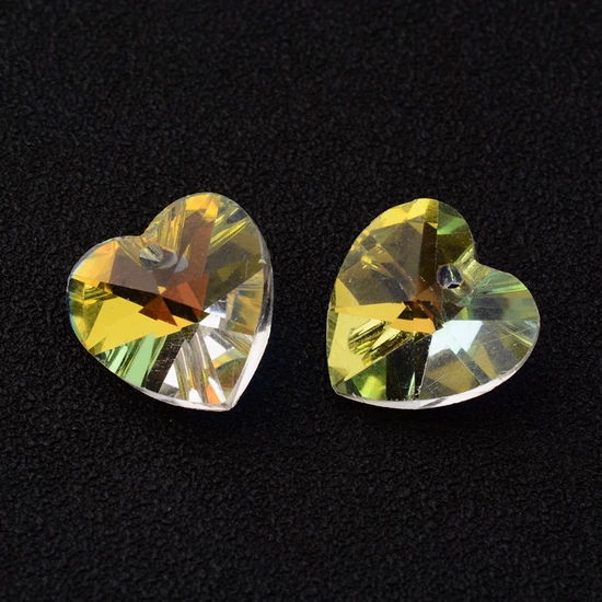 Medál - 10x10mm - kristály AB szív - üveg
