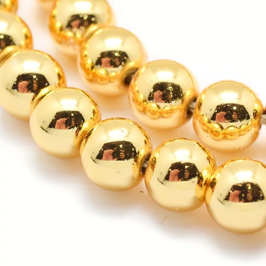 Ásványgyöngy - Szintetikus Hematit -  8mm - arany színben