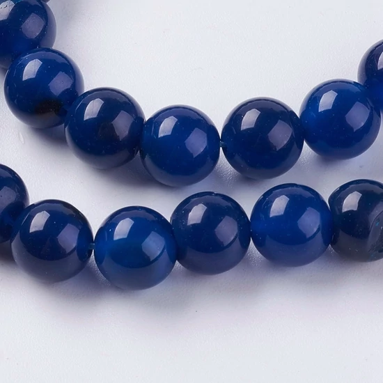 Ásványgyöngy - 8mm - Természetes Achát - Sötétkék színben