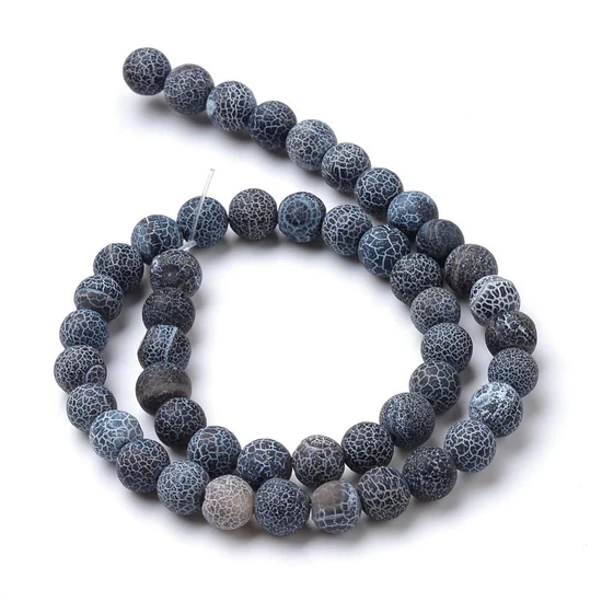 Ásványgyöngy - természetes - 8mm - Fagyos fekete achát