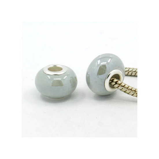 Kerámia gyöngy - 15x10mm - szürke színben - nagy lyukú – pandorás 
