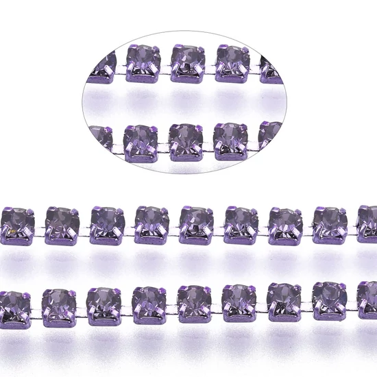 Lánc - strasszos - 2,1mm - halvány tanzanit színben