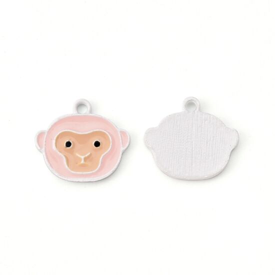 Medál - majomfej - rózsaszín fehér színben színben