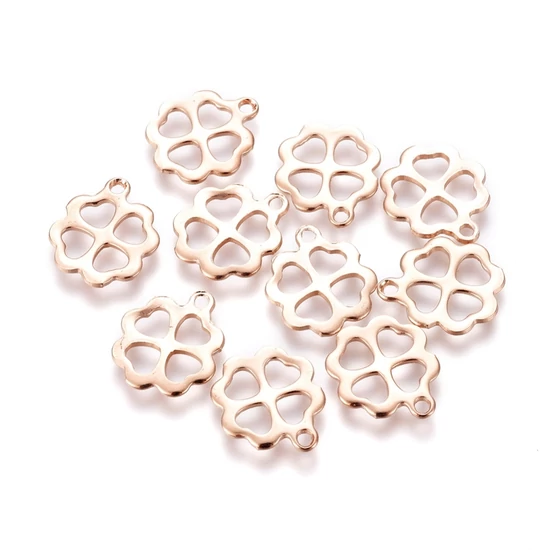 Medál - lóhere - 12x11mm - rózsaarany színben - 304 Rozsdamentes Acél! 