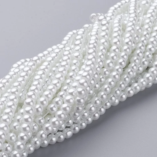 Tekla üvegyöngy - 4mm, gyöngyház fehér színben 