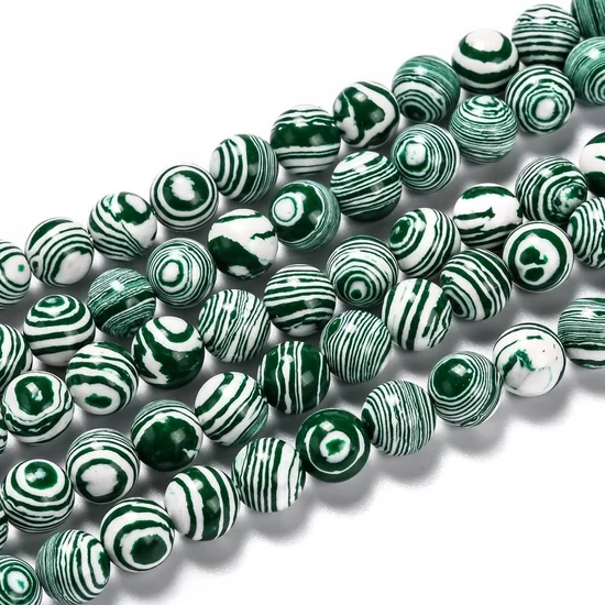 Szintetikus malachit - 8mm -  festett - zöld és fehér színben