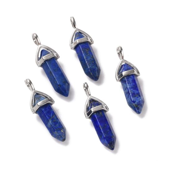 Ásvány - Természetes Lápsi Lazuli - "ceruza" - alakú - platina ötvözetben - ólom és kadmiummentes