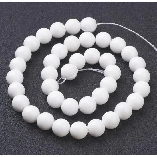 Ásványgyöngy - 6mm - természetes mashan jáde - fehér színben