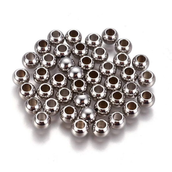 Köztesgyöngy - 6x5mm – platina ezüst színben – gömb alakban - 201 Rozsdamentes Acél! (10db)