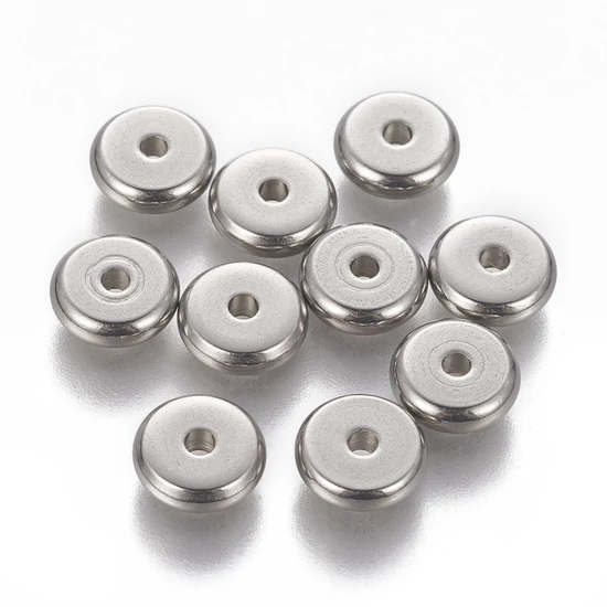 Köztesgyöngy - 8x2,5mm – platina ezüst színben – lencse alakban - 304 Rozsdamentes Acél!