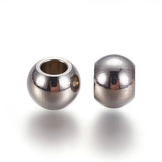 Köztesgyöngy - 6x5mm – platina ezüst színben – gömb alakban - 201 Rozsdamentes Acél! (10db)