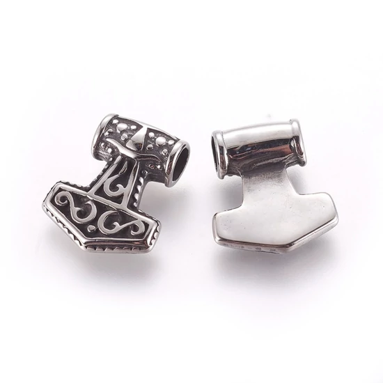 Medál - 20x17mm - kalapács- platina ezüst színben - 304 Rozsdamentes Acél!
