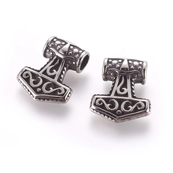 Medál - 20x17mm - kalapács- platina ezüst színben - 304 Rozsdamentes Acél!