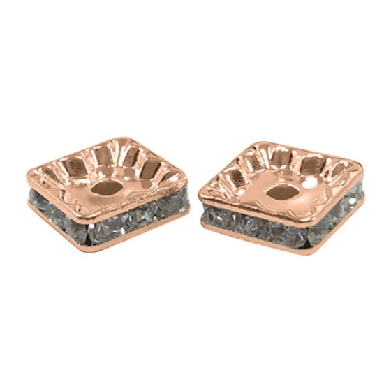 Rondella - 6x6mm - négyzet - rózsaarany - kristály kövek 100Ft/db - Nikkelmentes! 