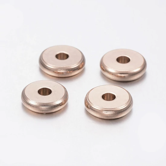Köztes gyöngy - 6x1,5mm - lapos - kerek - rózsaarany - 304 Rozsdamentes Acél!