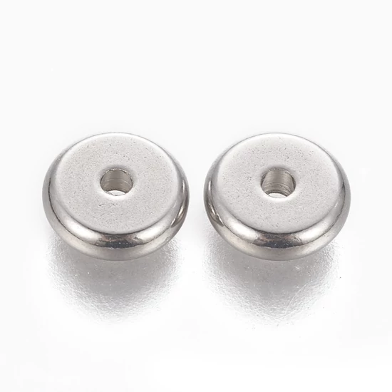 Köztesgyöngy - 8x2,5mm – platina ezüst színben – lencse alakban - 304 Rozsdamentes Acél!