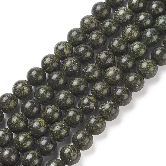 Ásványgyöngy - 10mm - Természetes szerpentin - méregzöld színben