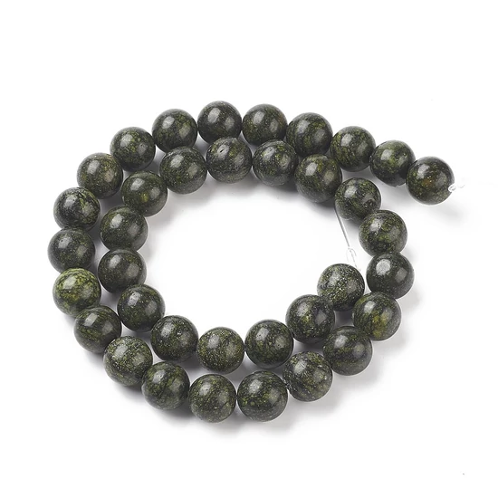 Ásványgyöngy - 10mm - Természetes szerpentin - méregzöld színben