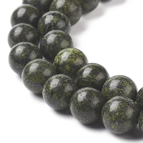 Ásványgyöngy - 10mm - Természetes szerpentin - méregzöld színben