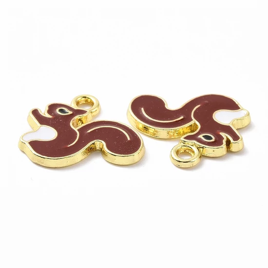 Medál - mókus - 16x18mm - barna és halvány arany színekben