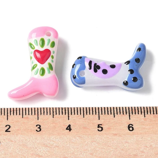 Medál - Kézzel készített lámpagyöngy, csizsma mintával, vegyes színű, 24x17x8~8.5mm