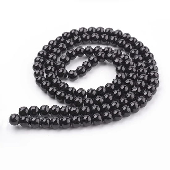 Üveggyöngy, 8mm, fekete