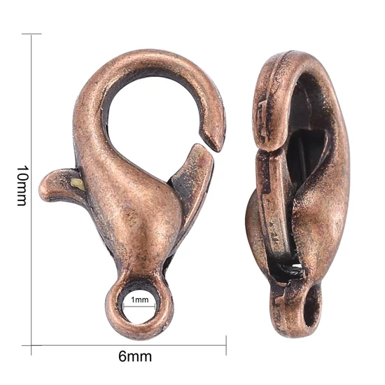 Kapocs - 10x6mm - delfin - vörösréz színben - Nikkelmentes! 