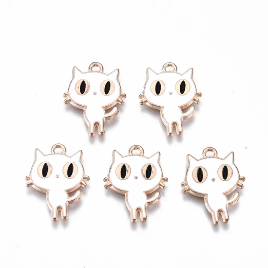 Medál – nagy szemű cica - 19x14x2mm - fehér és halvány arany színekben - ólom és Kadmiummentes! 
