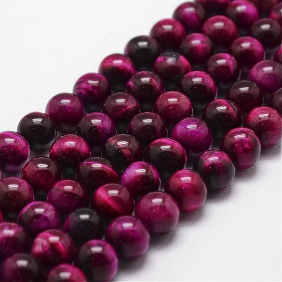 Ásványgyöngy - 8mm - Természetes Tigrisszem - Lilás vörös