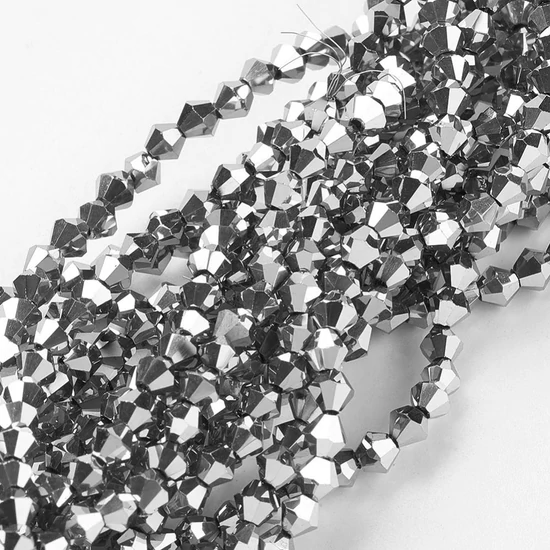 Üveggyöngy - 3mm – Ezüst - bicone formájú