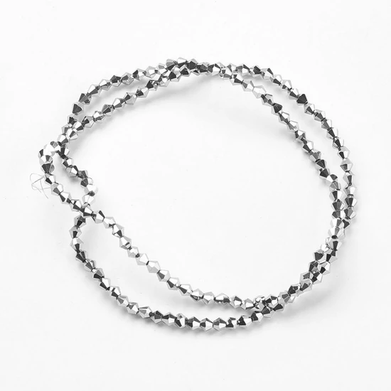 Üveggyöngy - 3mm – Ezüst - bicone formájú