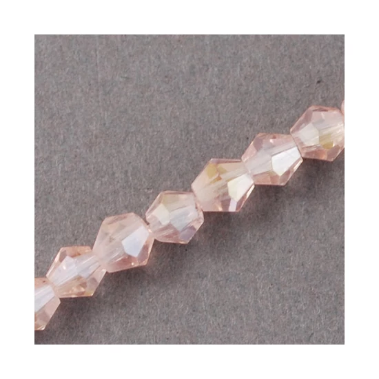 Üveggyöngy - 3x2mm - Rózsaszín AB - bicone csiszolt