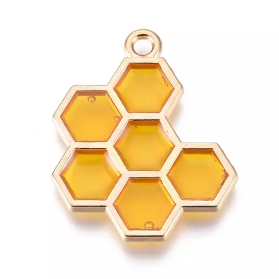 Medál - méhsejt - 21x17mm - arany - meleg sárga színekben
