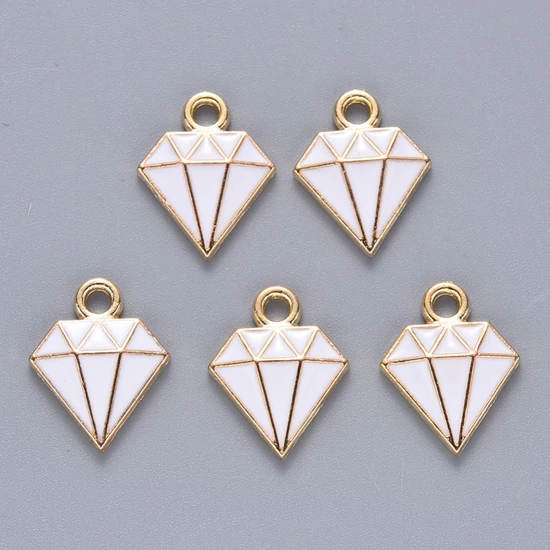 Medál - gyémánt - 15x11mm - halvány arany, fehér színben