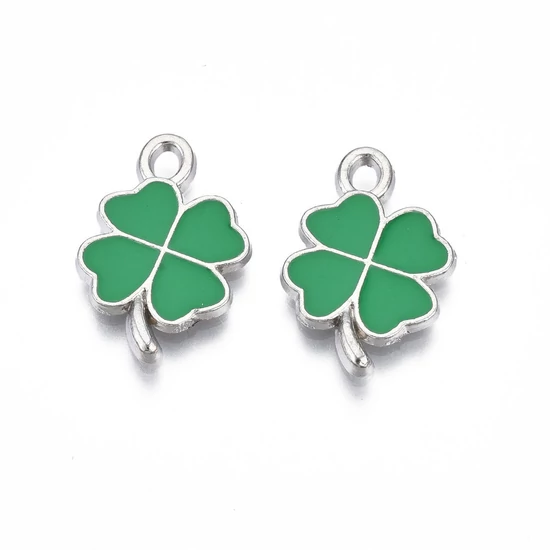 Medál - lóhere alakú - 19x13mm - zöld és ezüst színekben - Nikkelmentes! 