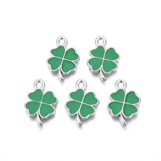 Medál - lóhere alakú - 19x13mm - zöld és ezüst színekben - Nikkelmentes! 