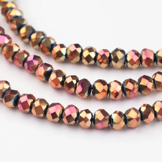 Üveggyöngy - 3x2mm - szivárvány rózsaarany - fánk alakú csiszolt