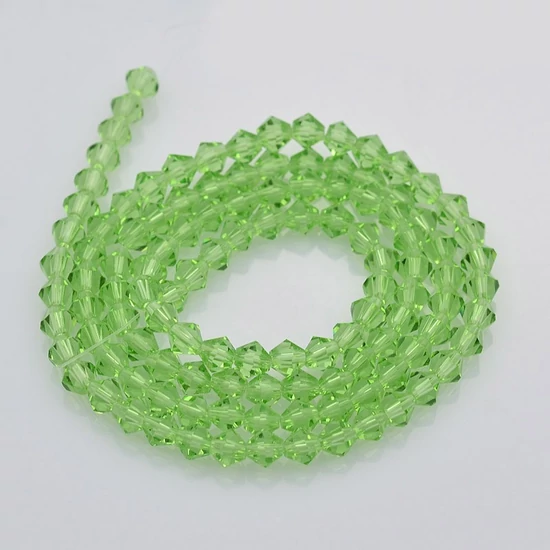 Üveggyöngy - 3mm bicone - gyepzöld színben