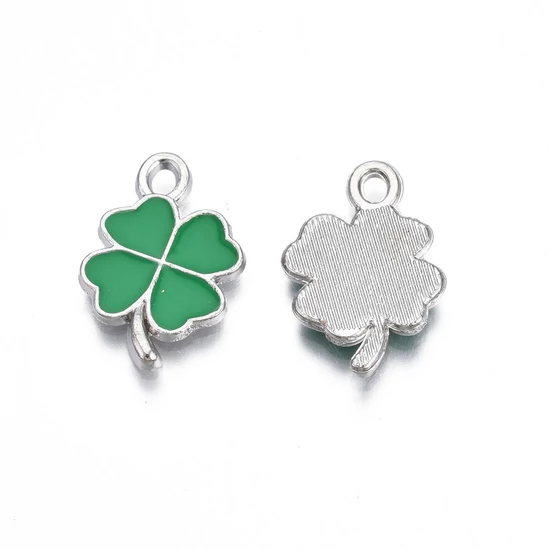 Medál - lóhere alakú - 19x13mm - zöld és ezüst színekben - Nikkelmentes! 