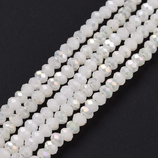 Üveggyöngy - 3x2mm - galvanizált - füstös fehér - félig csillogó - csiszolt fánk